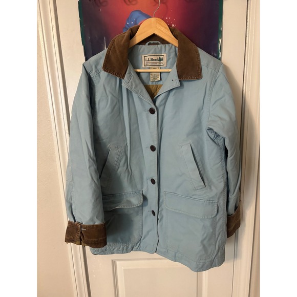 L.L. Bean Jackets & Blazers - LL Bean Women Blue Cotton Canvas Field Coat Corduroy Trim Quilted Lining S vtg